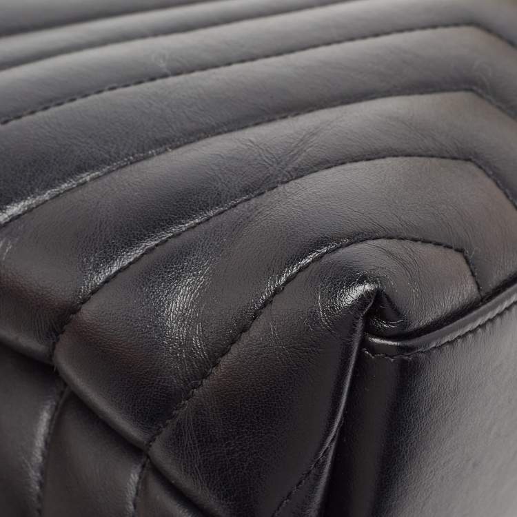 Pre Owned Saint Laurent Black Matelassé Leather Medium LouLou Shoulder Bag