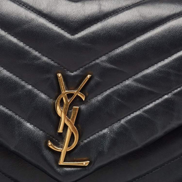 Pre Owned Saint Laurent Black Matelassé Leather Medium LouLou Shoulder Bag