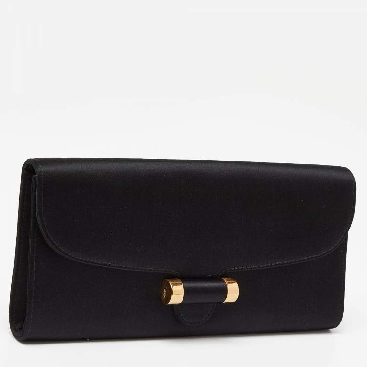 Pre Owned Saint Laurent Black Satin Muse Clutch