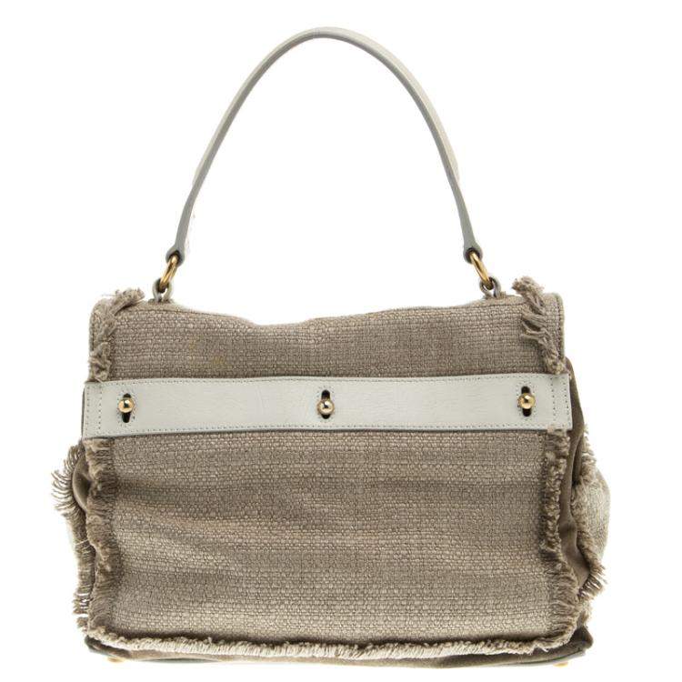 Pre Owned Yves Saint Laurent Beige/White Fabric Medium Muse Two Satchel