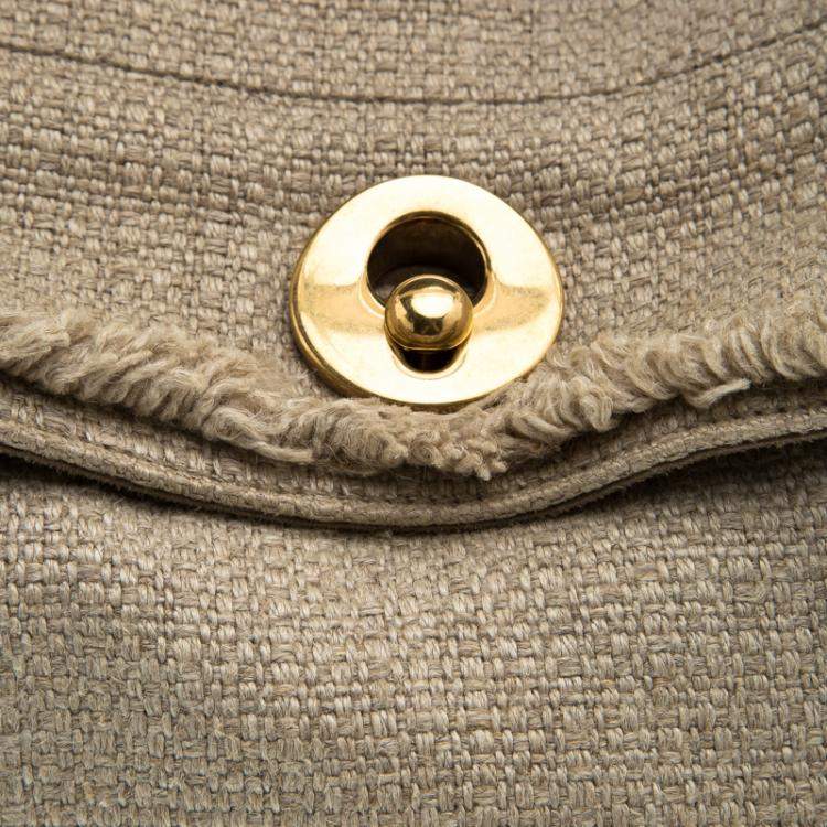 Pre Owned Yves Saint Laurent Beige/White Fabric Medium Muse Two Satchel