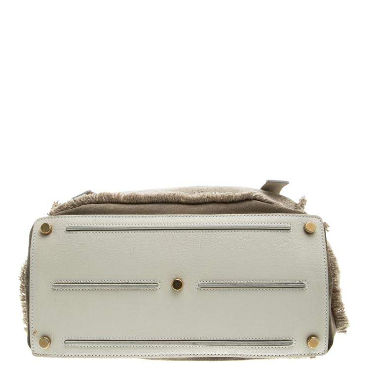 Pre Owned Yves Saint Laurent Beige/White Fabric Medium Muse Two Satchel