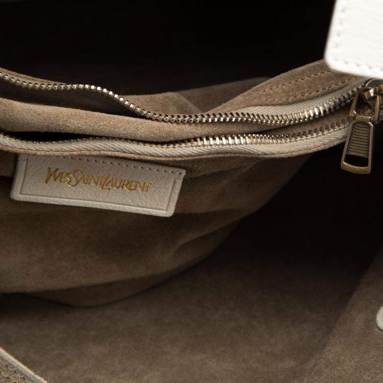 Pre Owned Yves Saint Laurent Beige/White Fabric Medium Muse Two Satchel