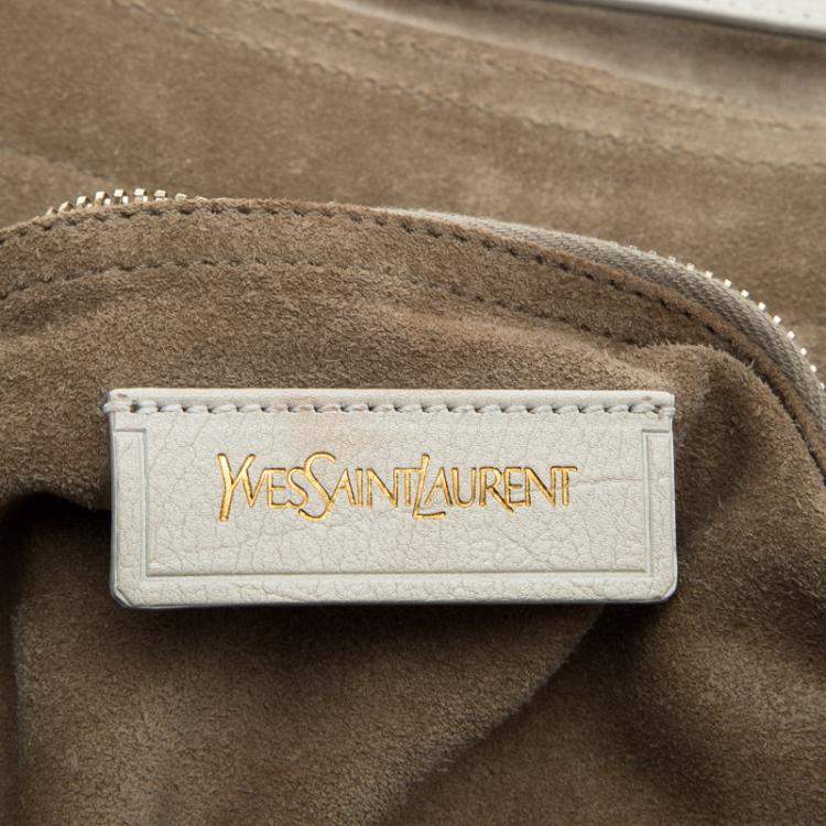 Pre Owned Yves Saint Laurent Beige/White Fabric Medium Muse Two Satchel