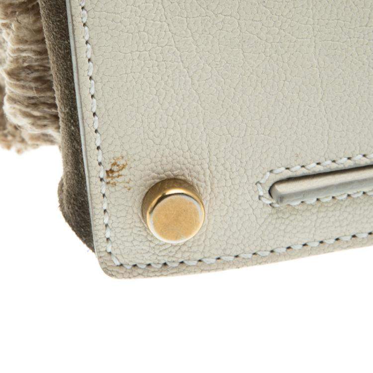 Pre Owned Yves Saint Laurent Beige/White Fabric Medium Muse Two Satchel