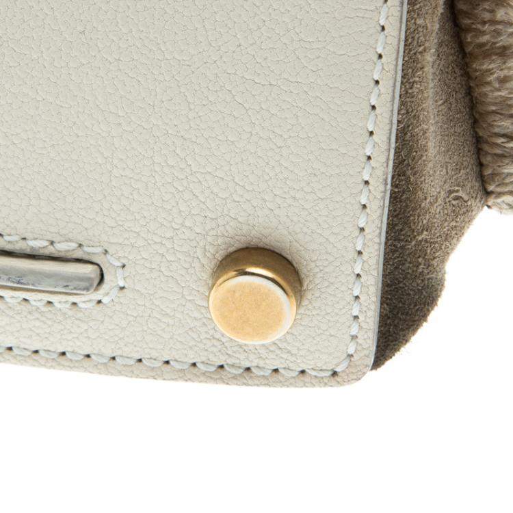 Pre Owned Yves Saint Laurent Beige/White Fabric Medium Muse Two Satchel