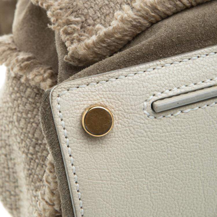 Pre Owned Yves Saint Laurent Beige/White Fabric Medium Muse Two Satchel