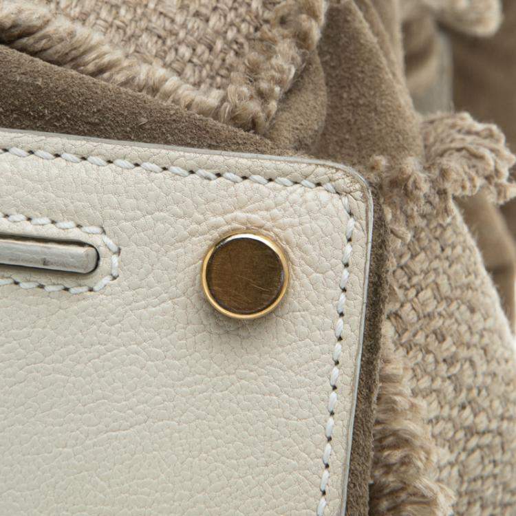 Pre Owned Yves Saint Laurent Beige/White Fabric Medium Muse Two Satchel