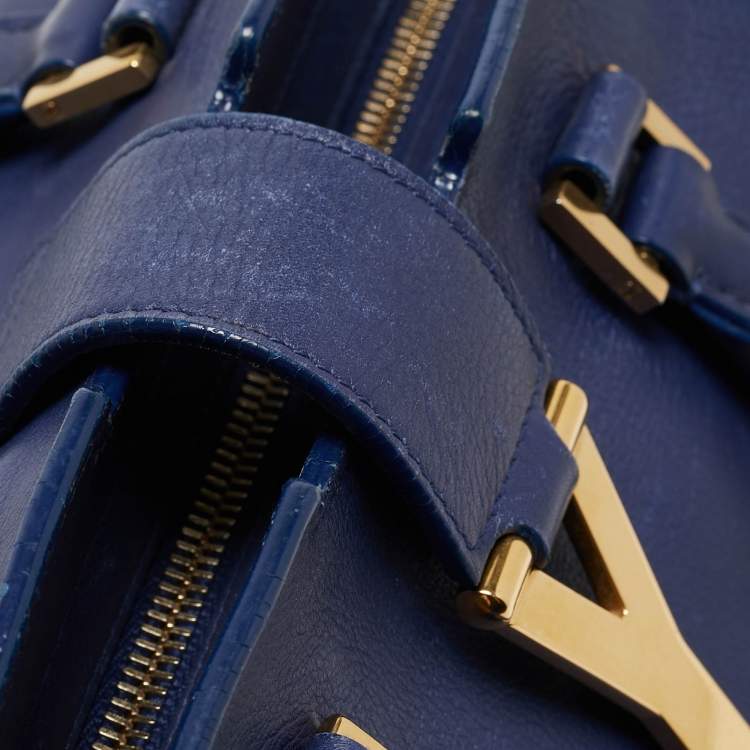 Pre Owned Saint Laurent Blue Leather Small Ligne Y Cabas Chyc Tote