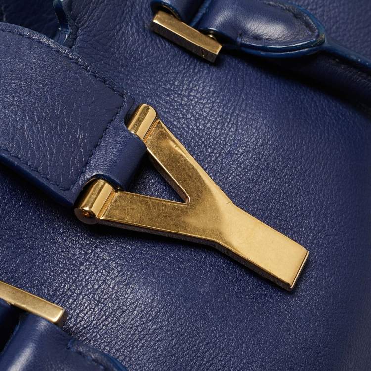 Pre Owned Saint Laurent Blue Leather Small Ligne Y Cabas Chyc Tote