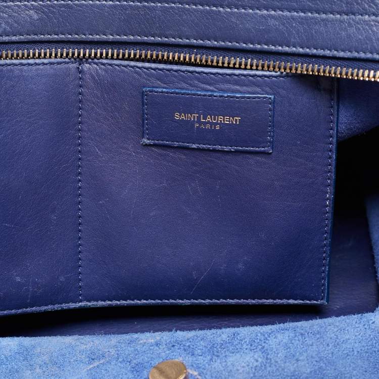 Pre Owned Saint Laurent Blue Leather Small Ligne Y Cabas Chyc Tote