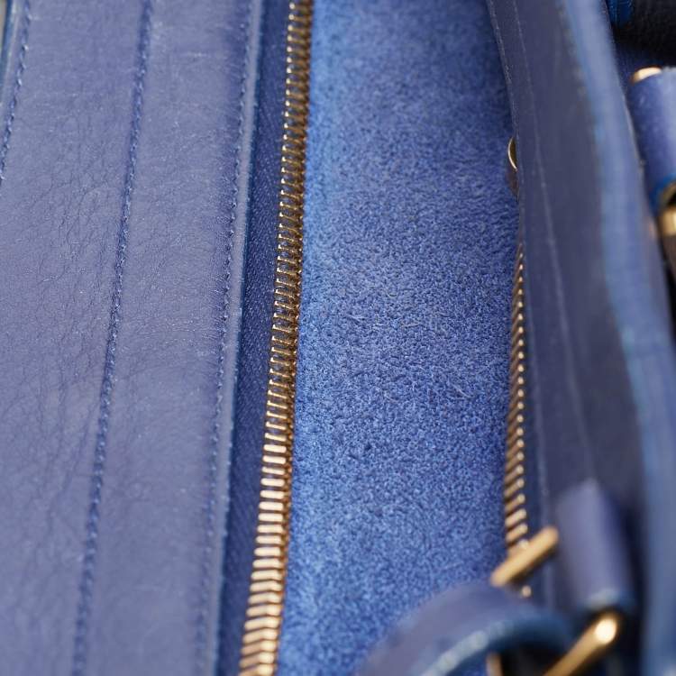 Pre Owned Saint Laurent Blue Leather Small Ligne Y Cabas Chyc Tote