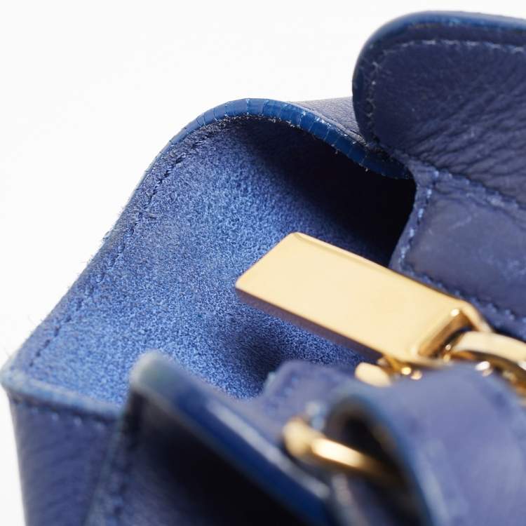 Pre Owned Saint Laurent Blue Leather Small Ligne Y Cabas Chyc Tote