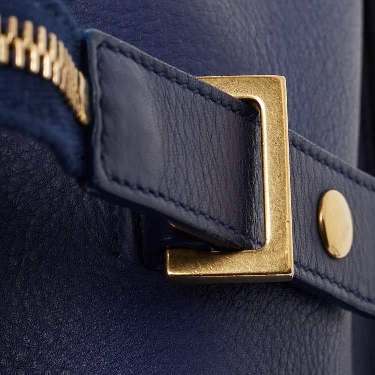 Pre Owned Saint Laurent Blue Leather Small Ligne Y Cabas Chyc Tote