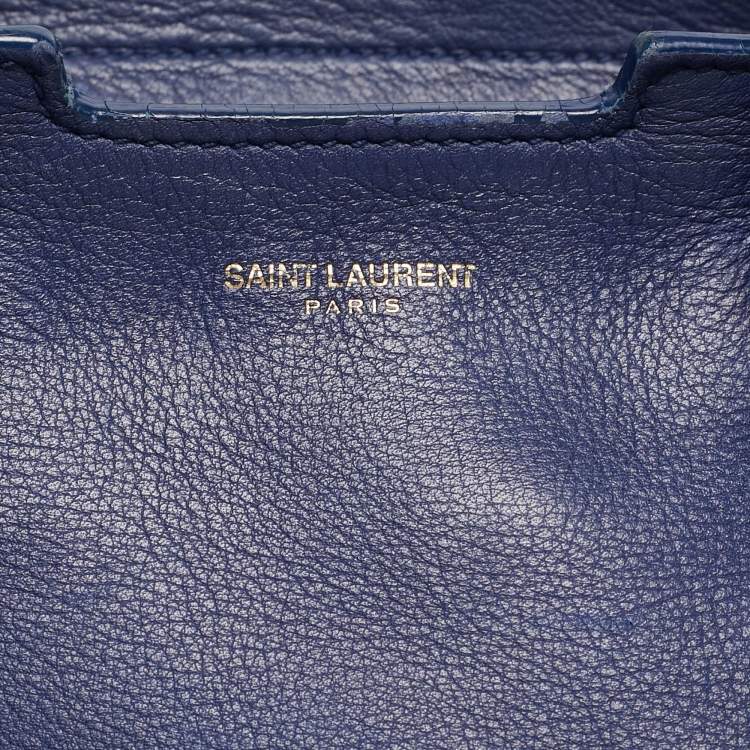 Pre Owned Saint Laurent Blue Leather Small Ligne Y Cabas Chyc Tote