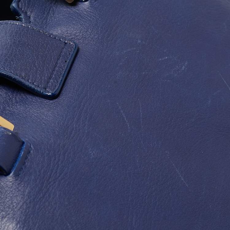 Pre Owned Saint Laurent Blue Leather Small Ligne Y Cabas Chyc Tote