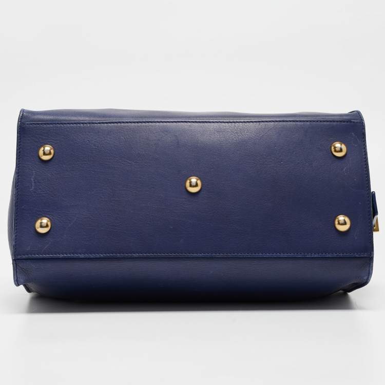 Pre Owned Saint Laurent Blue Leather Small Ligne Y Cabas Chyc Tote