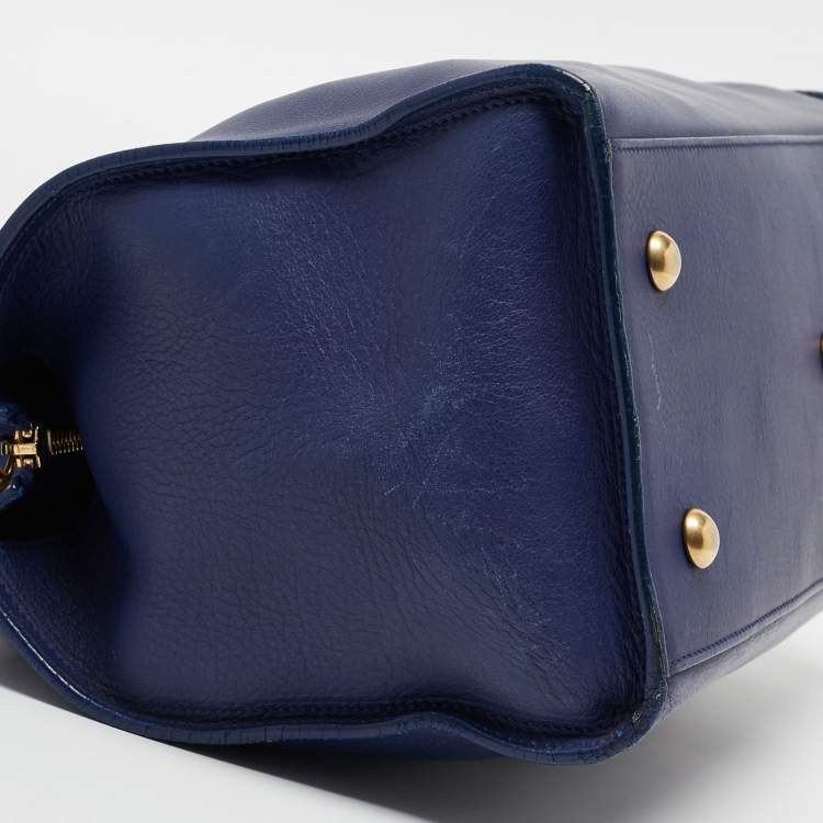 Pre Owned Saint Laurent Blue Leather Small Ligne Y Cabas Chyc Tote