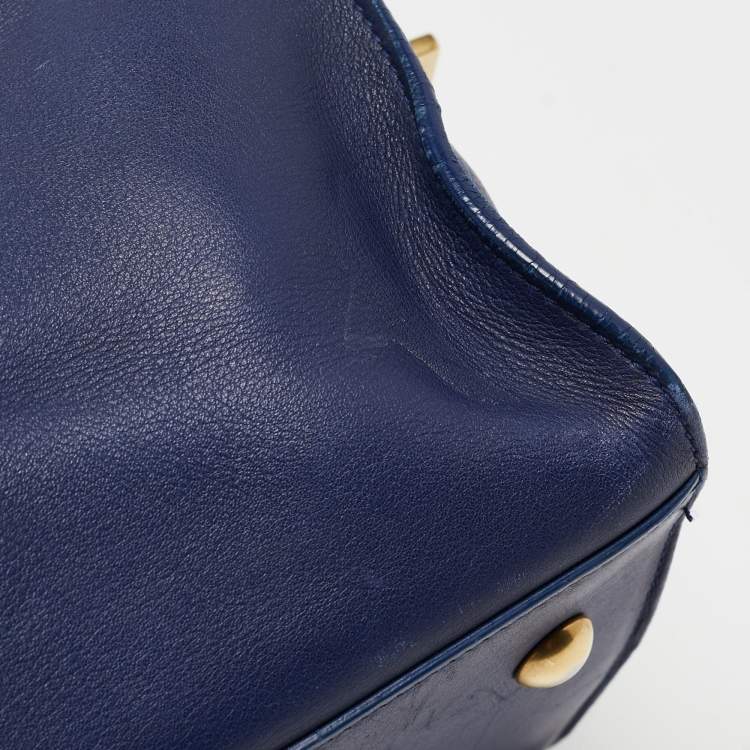 Pre Owned Saint Laurent Blue Leather Small Ligne Y Cabas Chyc Tote