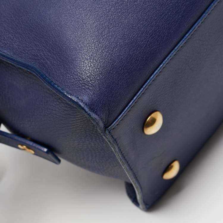 Pre Owned Saint Laurent Blue Leather Small Ligne Y Cabas Chyc Tote