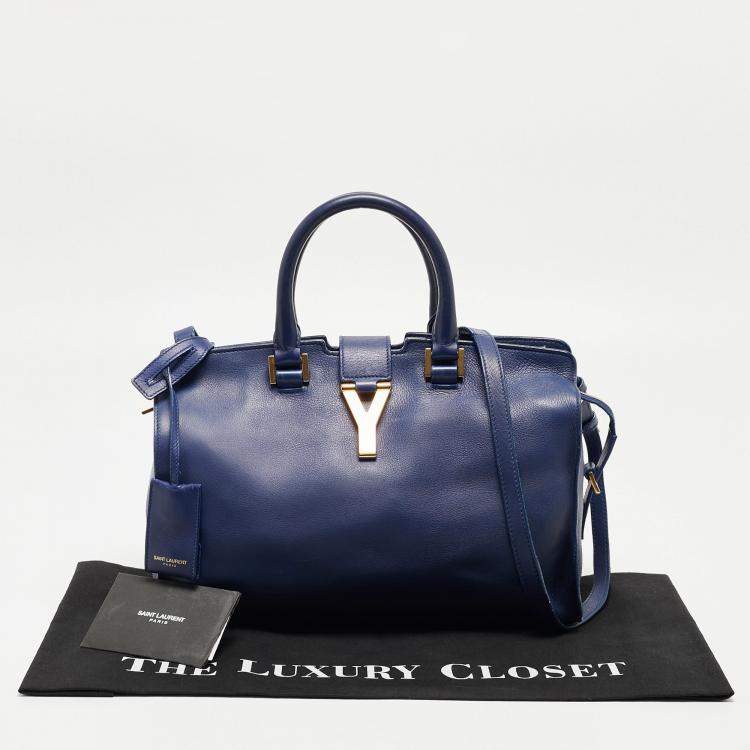 Pre Owned Saint Laurent Blue Leather Small Ligne Y Cabas Chyc Tote