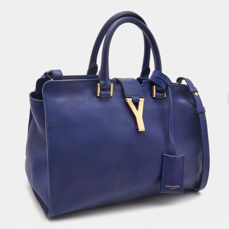Pre Owned Saint Laurent Blue Leather Small Ligne Y Cabas Chyc Tote