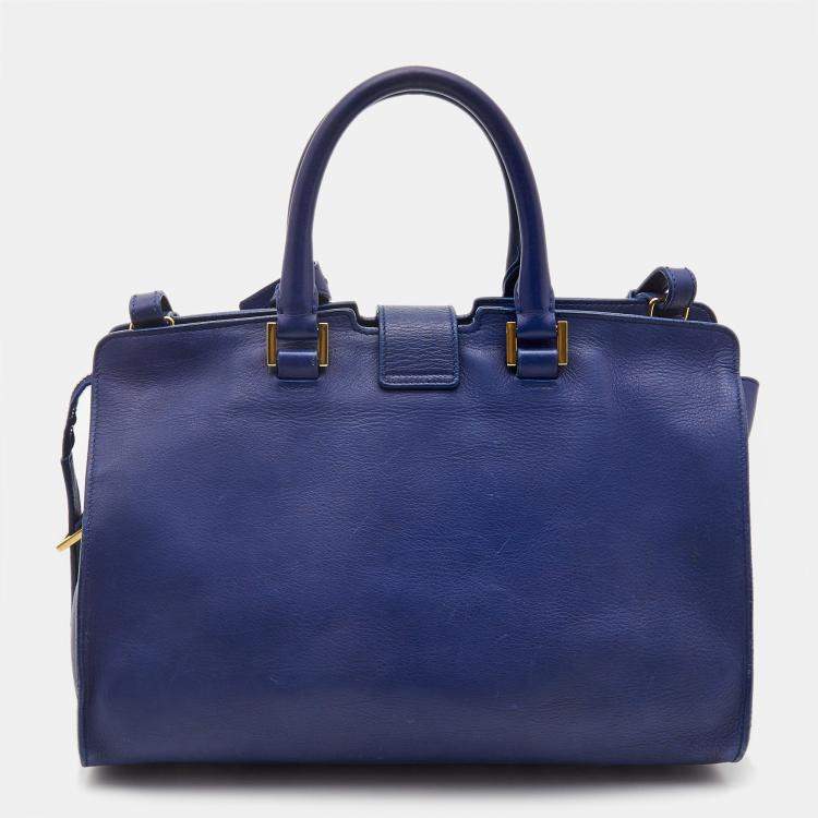 Pre Owned Saint Laurent Blue Leather Small Ligne Y Cabas Chyc Tote