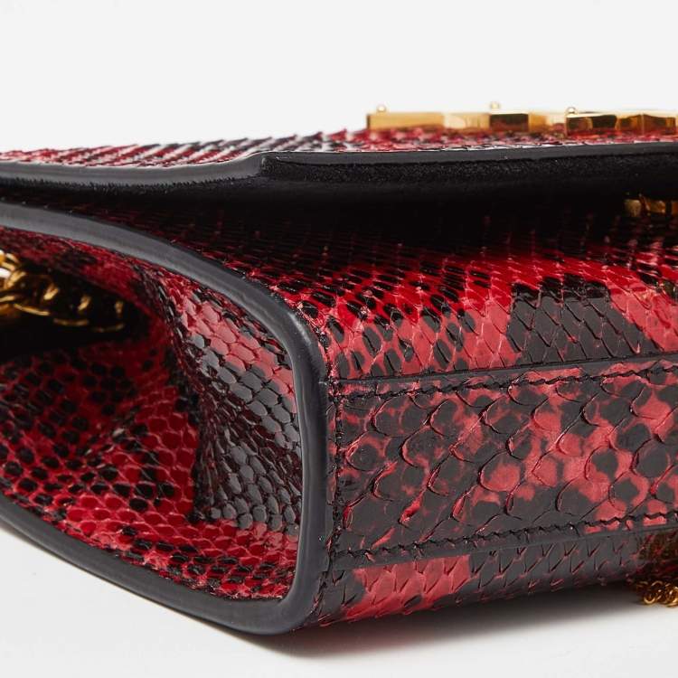 Pre Owned Saint Laurent Red/Black Python Embossed Leather Small Kate Wallet on Chain