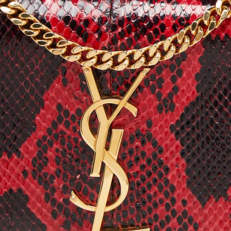 Pre Owned Saint Laurent Red/Black Python Embossed Leather Small Kate Wallet on Chain