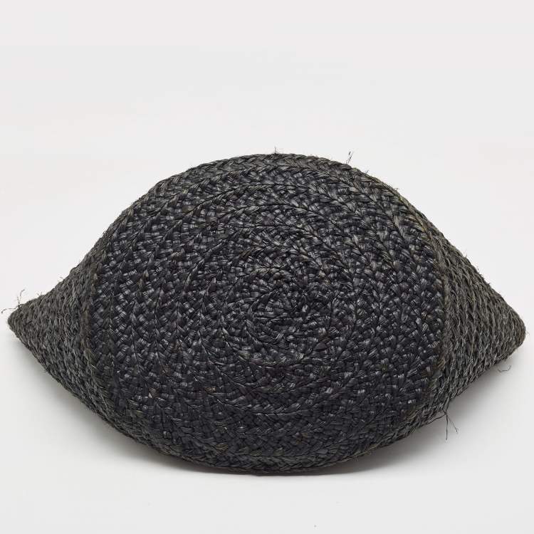 Pre Owned Saint Laurent Black Woven Raffia and Leather Basket Bag