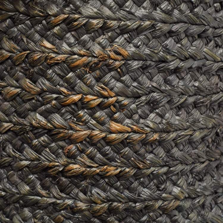 Pre Owned Saint Laurent Black Woven Raffia and Leather Basket Bag