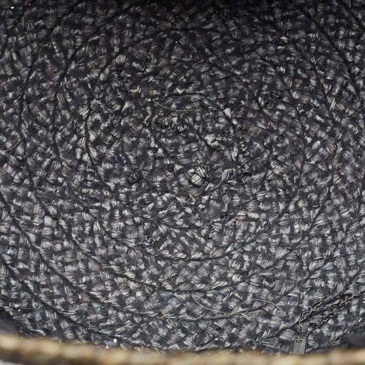 Pre Owned Saint Laurent Black Woven Raffia and Leather Basket Bag