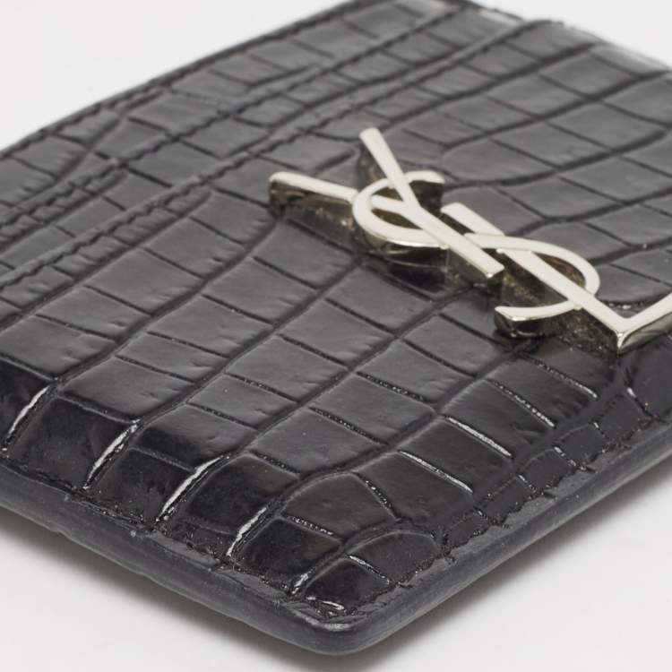 مملوكة مسبقًا Saint Laurent Black Croc Embossed Leather Monogram Card Holder 
