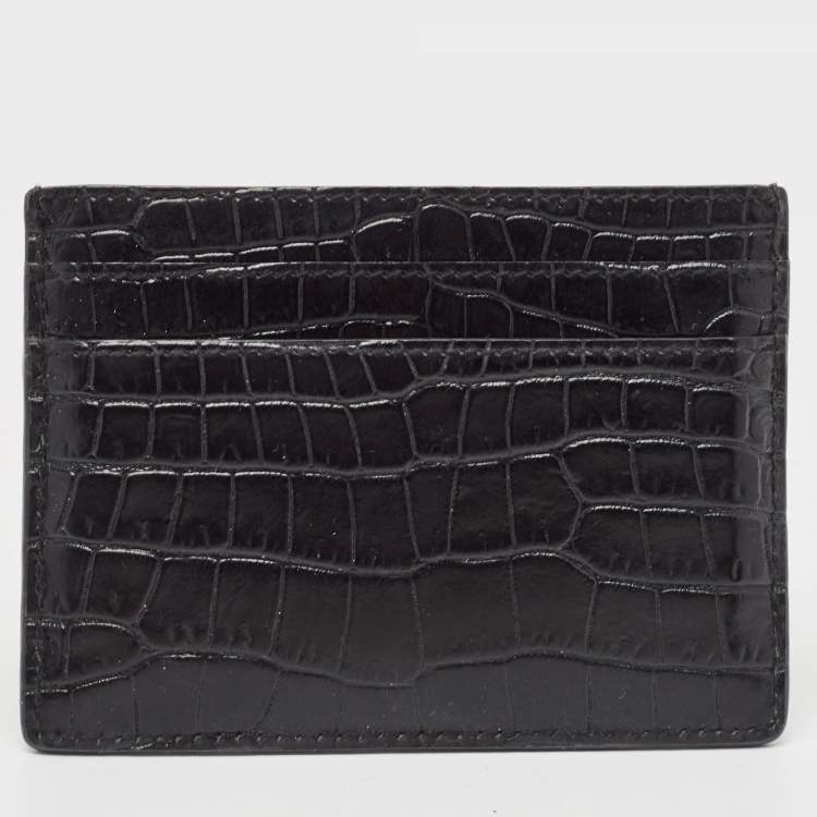 مملوكة مسبقًا Saint Laurent Black Croc Embossed Leather Monogram Card Holder 