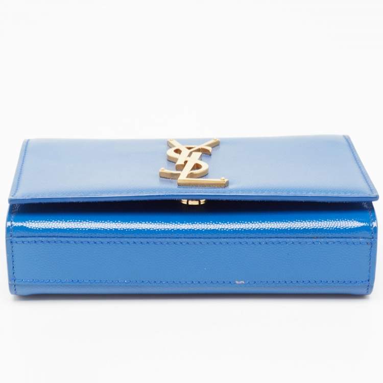 Pre Owned Saint Laurent Blue Leather Small Monogram Kate Chain Crossbody Bag