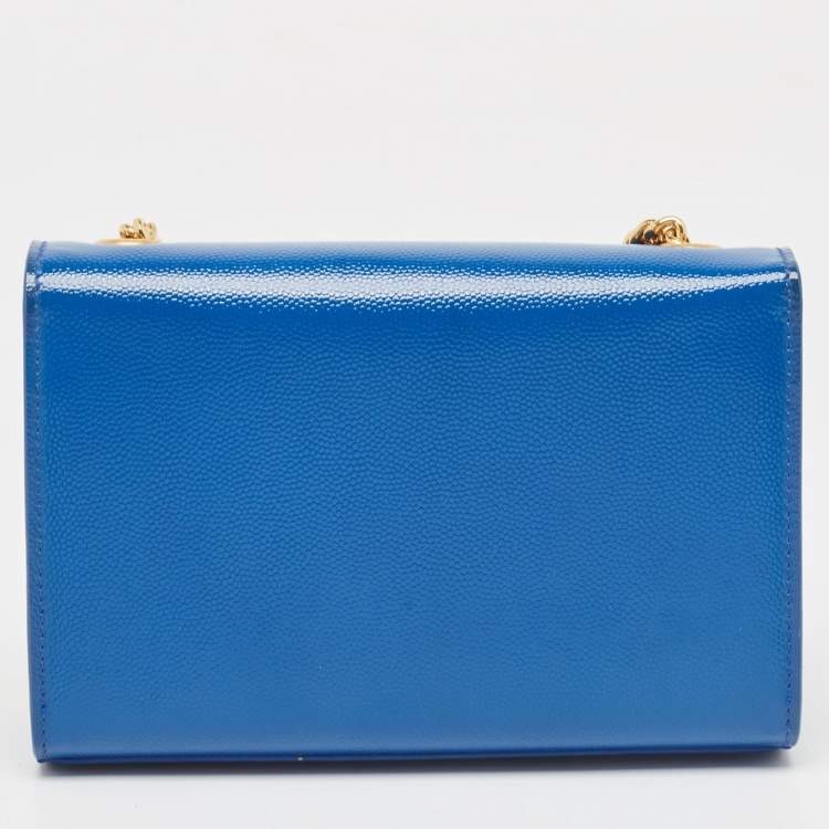 Pre Owned Saint Laurent Blue Leather Small Monogram Kate Chain Crossbody Bag