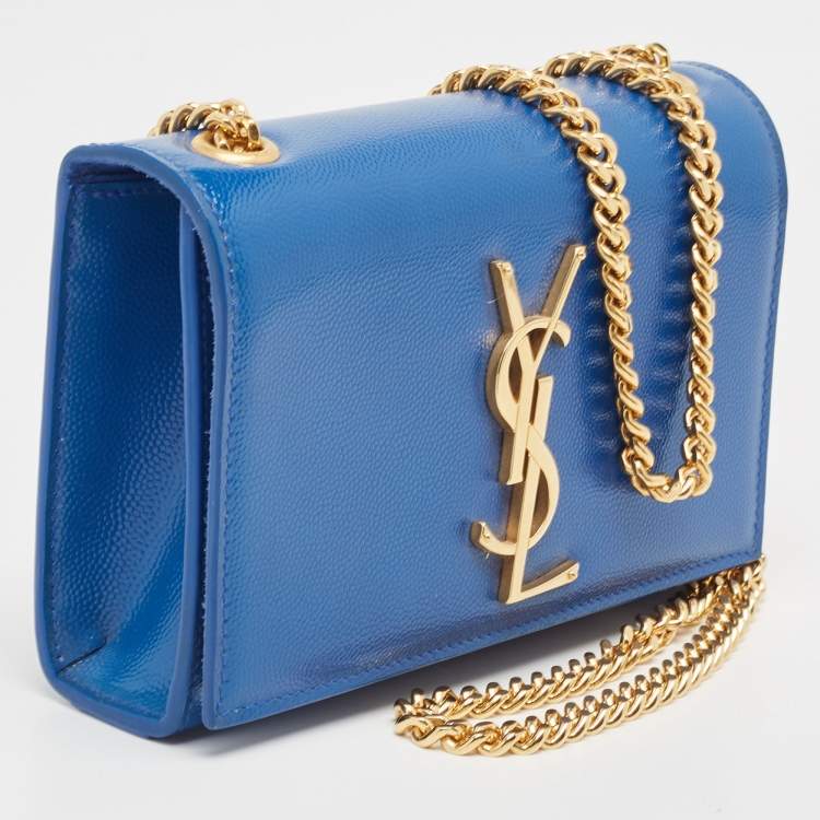 Pre Owned Saint Laurent Blue Leather Small Monogram Kate Chain Crossbody Bag