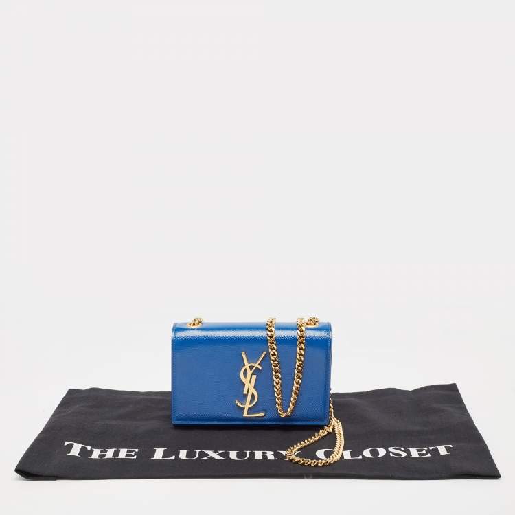 Pre Owned Saint Laurent Blue Leather Small Monogram Kate Chain Crossbody Bag