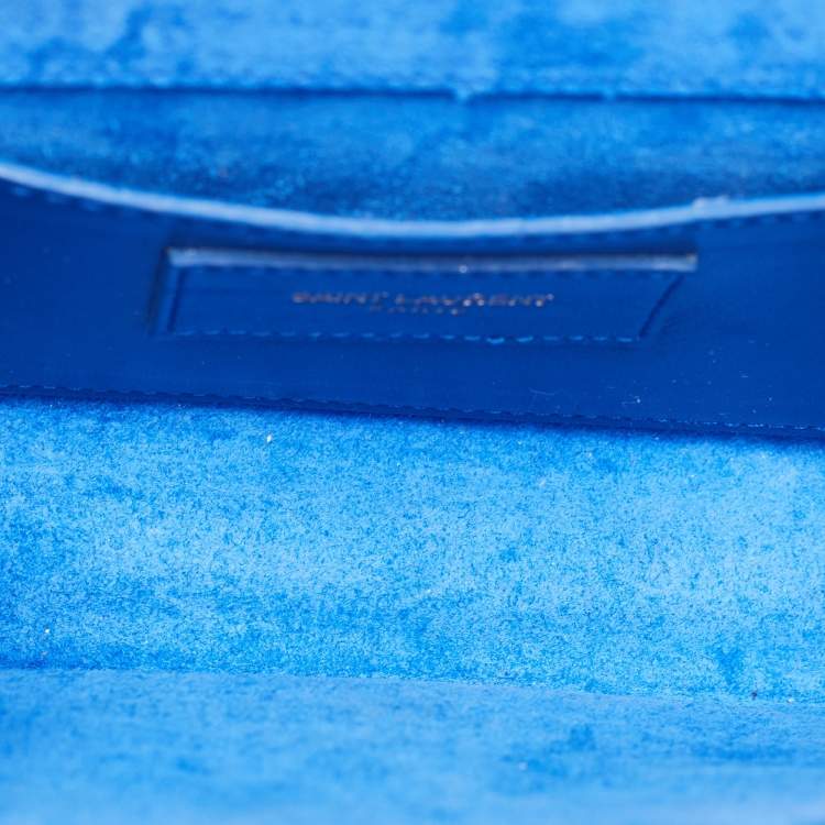 Pre Owned Saint Laurent Blue Leather Small Monogram Kate Chain Crossbody Bag