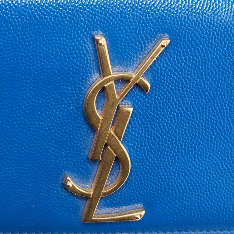 Pre Owned Saint Laurent Blue Leather Small Monogram Kate Chain Crossbody Bag