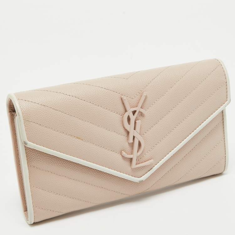 Pre Owned Saint Laurent Rose Poudre Matelasse Leather Monogram Continental Wallet