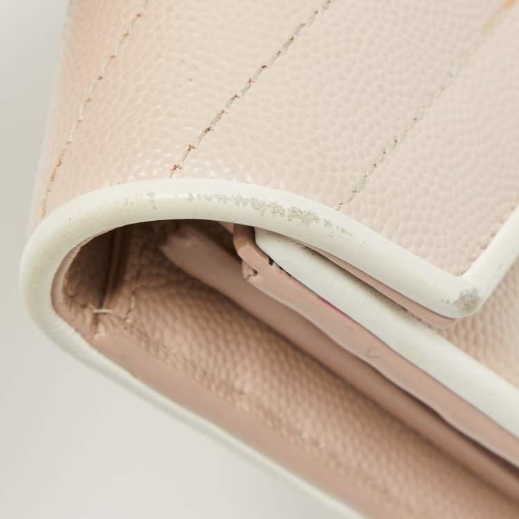Pre Owned Saint Laurent Rose Poudre Matelasse Leather Monogram Continental Wallet