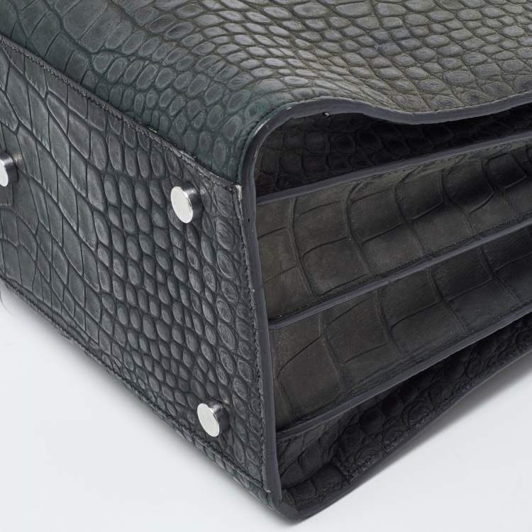 مملوكة مسبقًا Saint Laurent Deep Green Croc Embossed Leather Small Sac De Jour Tote