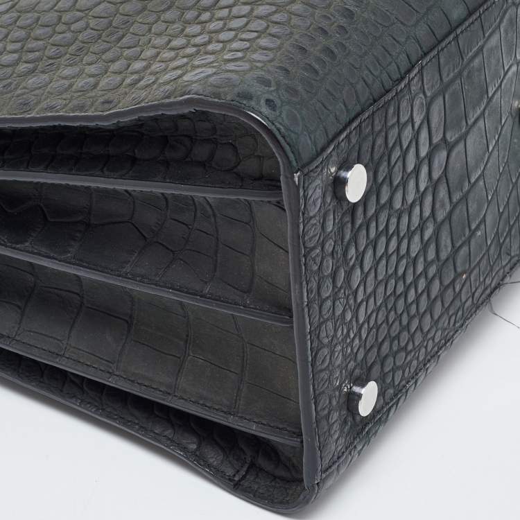 مملوكة مسبقًا Saint Laurent Deep Green Croc Embossed Leather Small Sac De Jour Tote