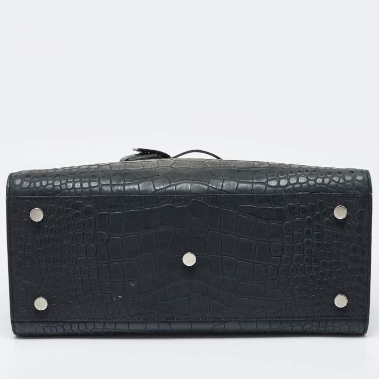 مملوكة مسبقًا Saint Laurent Deep Green Croc Embossed Leather Small Sac De Jour Tote