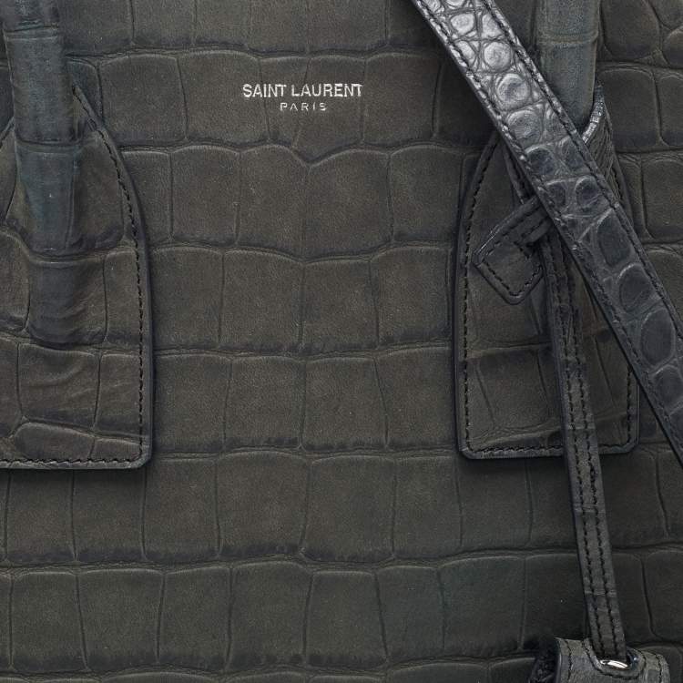 مملوكة مسبقًا Saint Laurent Deep Green Croc Embossed Leather Small Sac De Jour Tote