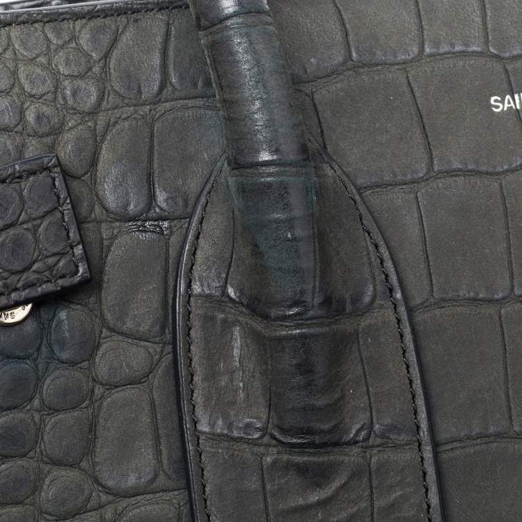 مملوكة مسبقًا Saint Laurent Deep Green Croc Embossed Leather Small Sac De Jour Tote