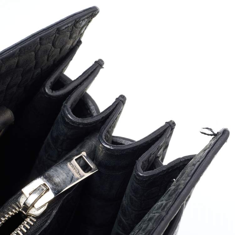 مملوكة مسبقًا Saint Laurent Deep Green Croc Embossed Leather Small Sac De Jour Tote