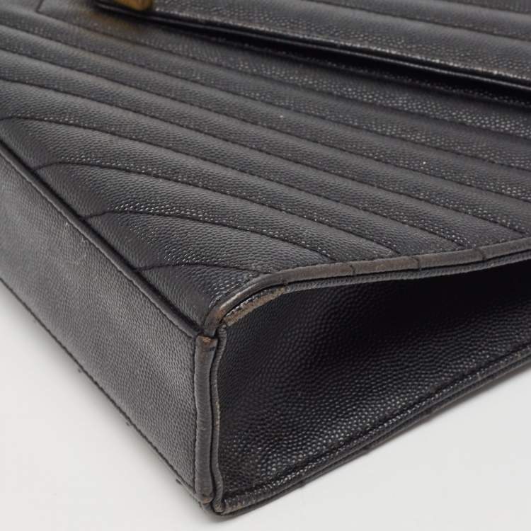 Pre Owned Saint Laurent Black Matelasse Leather Large Monogram Envelope Shoulder Bag