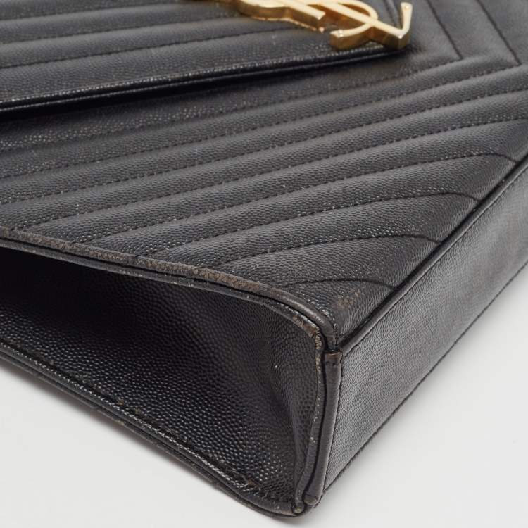 Pre Owned Saint Laurent Black Matelasse Leather Large Monogram Envelope Shoulder Bag